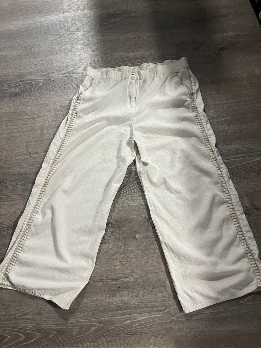 W for Women Cream Boho Wide-Leg 100%  Cotton Pants Size 12